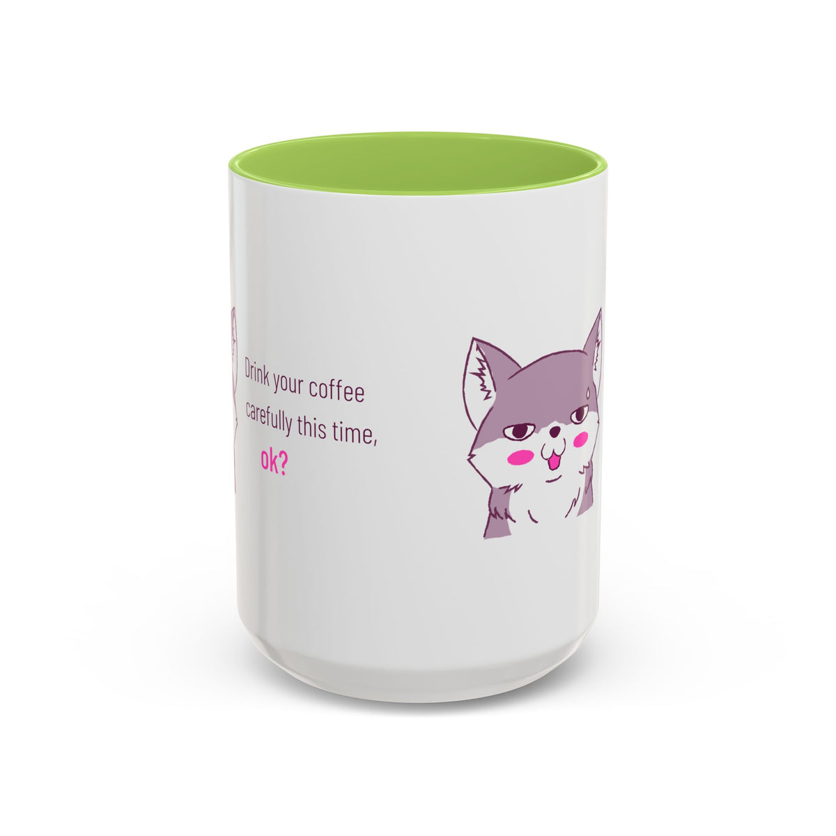 Accent Coffee Mug — Cute Shy Fox Design "Drink your coffee carefully this time, ok?"