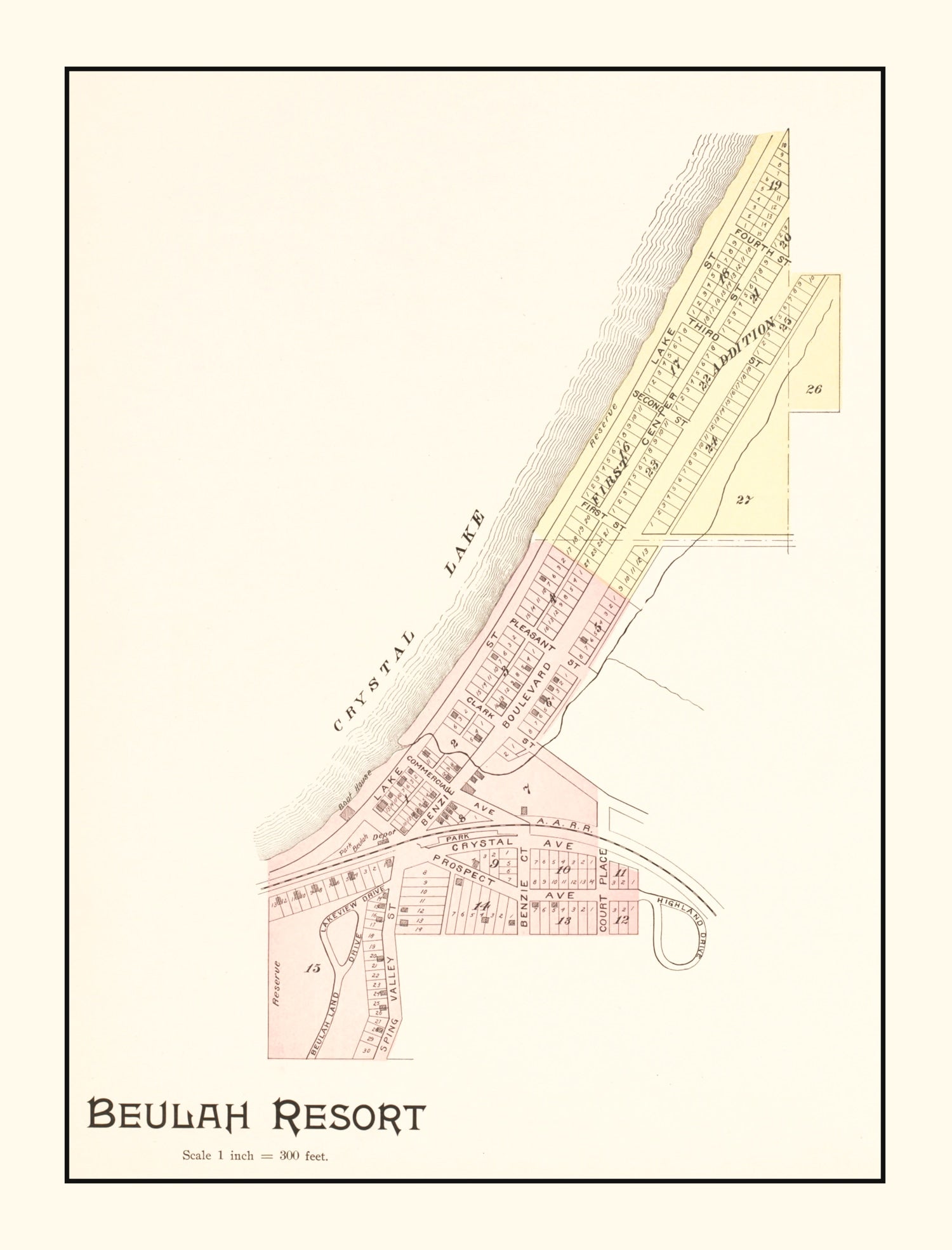 Vintage Map of Beulah Resort, Michigan 1901
