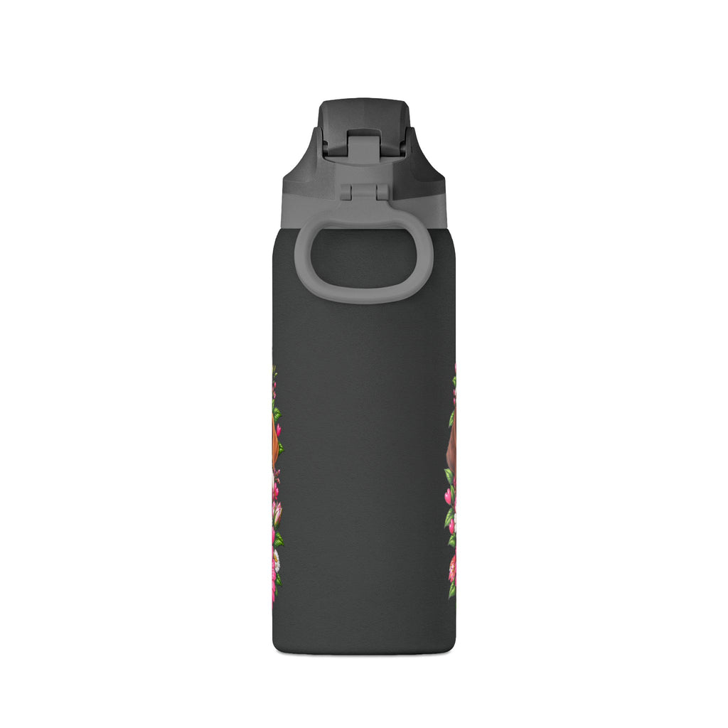 32oz Insulated Water Bottle with Adorable Dogs and Flowers