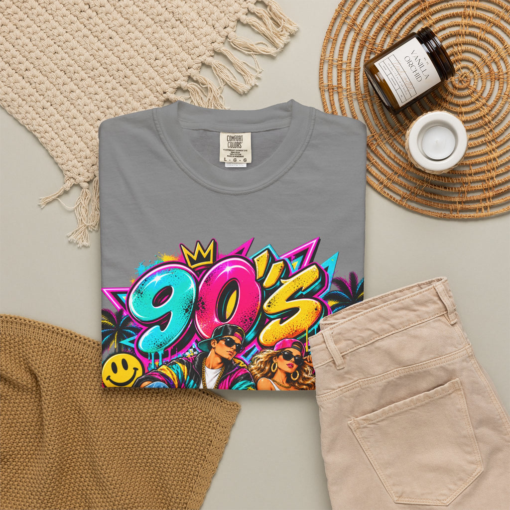 90s Retro Streetwear T-Shirt — Vintage Boombox & Neon Graffiti Design