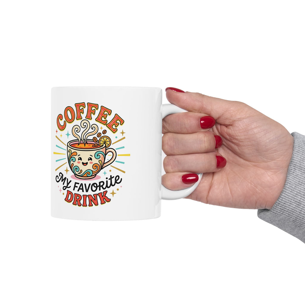 Coffee Mug — 'Coffee My Favorite Drink' Colorful Retro Ceramic Mug (11oz, 15oz)