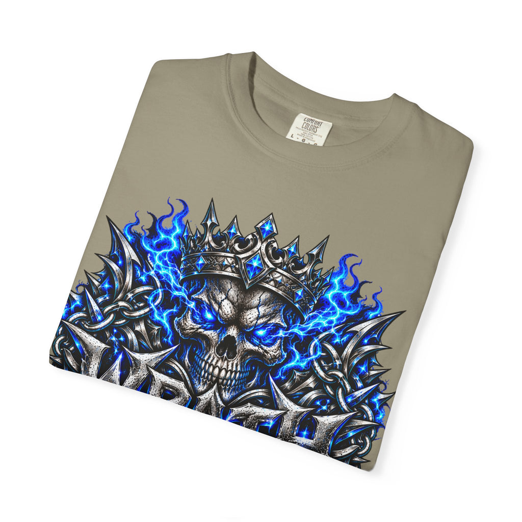 Wrath Skull Crown T‑Shirt — Blue Flame Gothic Graphic Tee