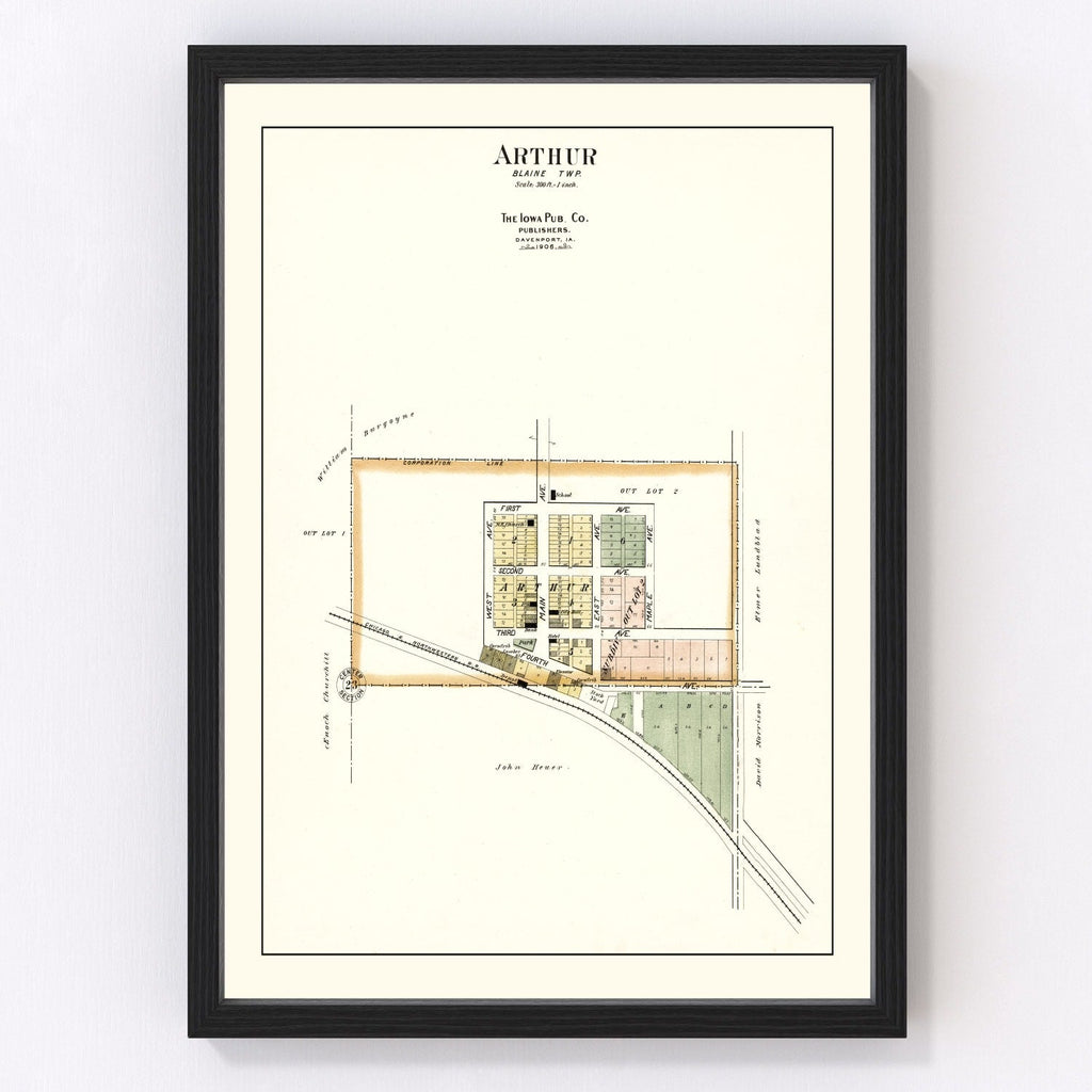 Vintage Map of Arthur, Iowa 1906