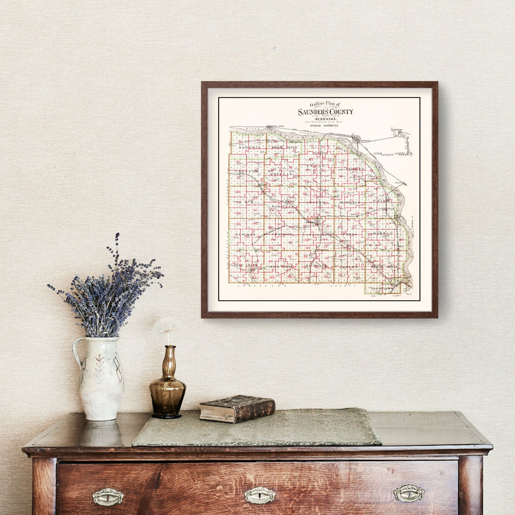 Vintage Map of Saunders County, Nebraska 1907