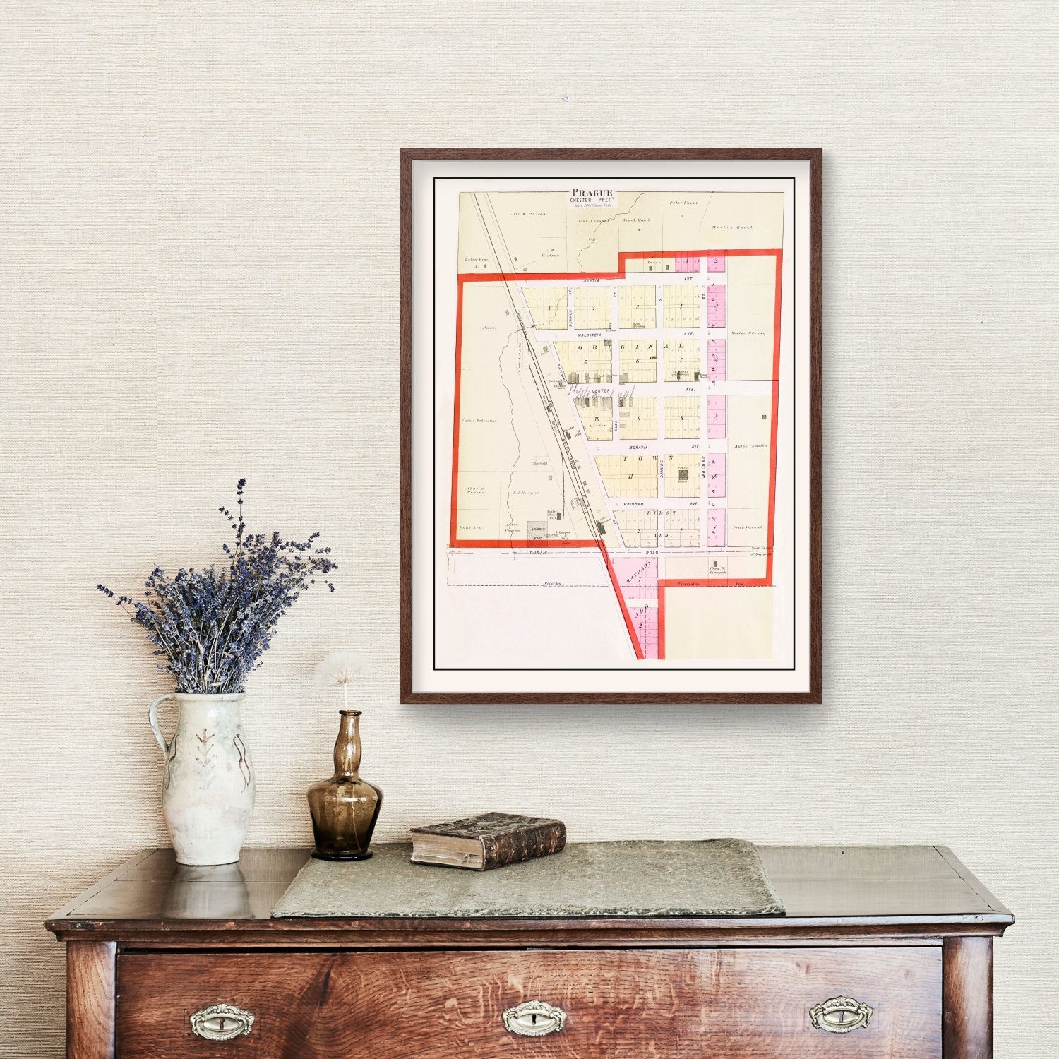 Vintage Map of Prague, Nebraska 1907