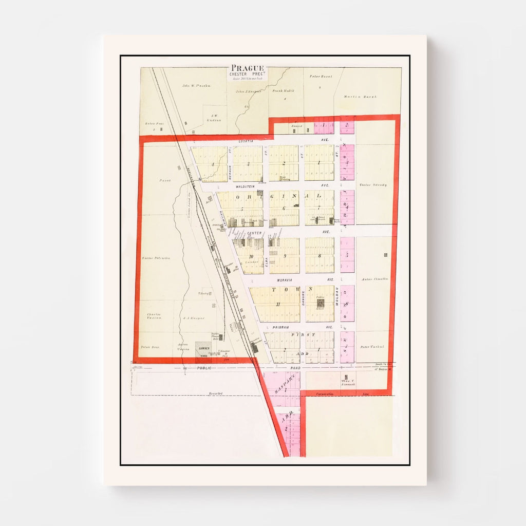 Vintage Map of Prague, Nebraska 1907