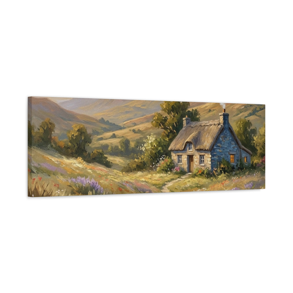 Countryside Cottage Canvas Wall Art — Tranquil Rustic Landscape Print