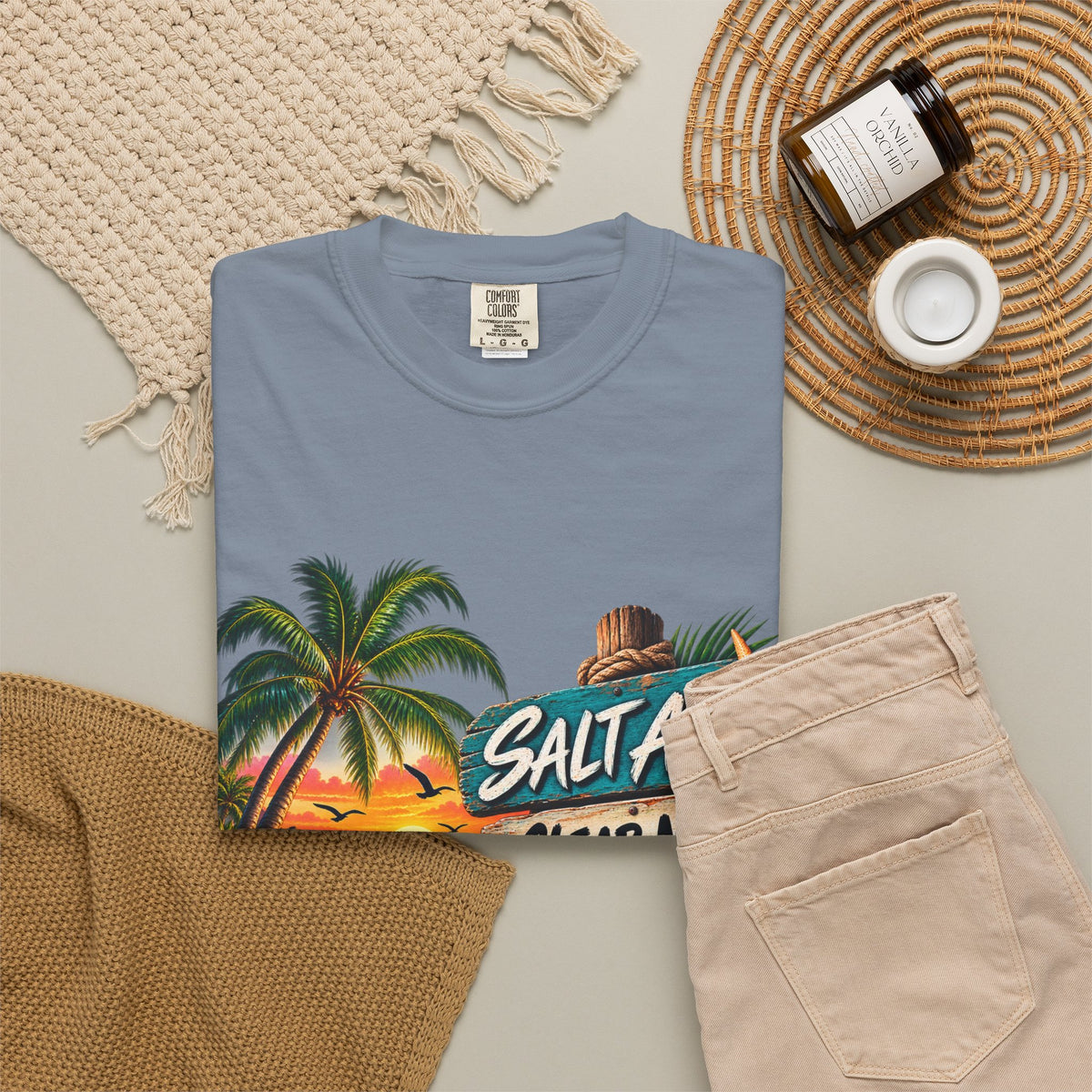 Salt Air, Clear Mind T-Shirt — Tropical Sunset Beach Graphic Tee
