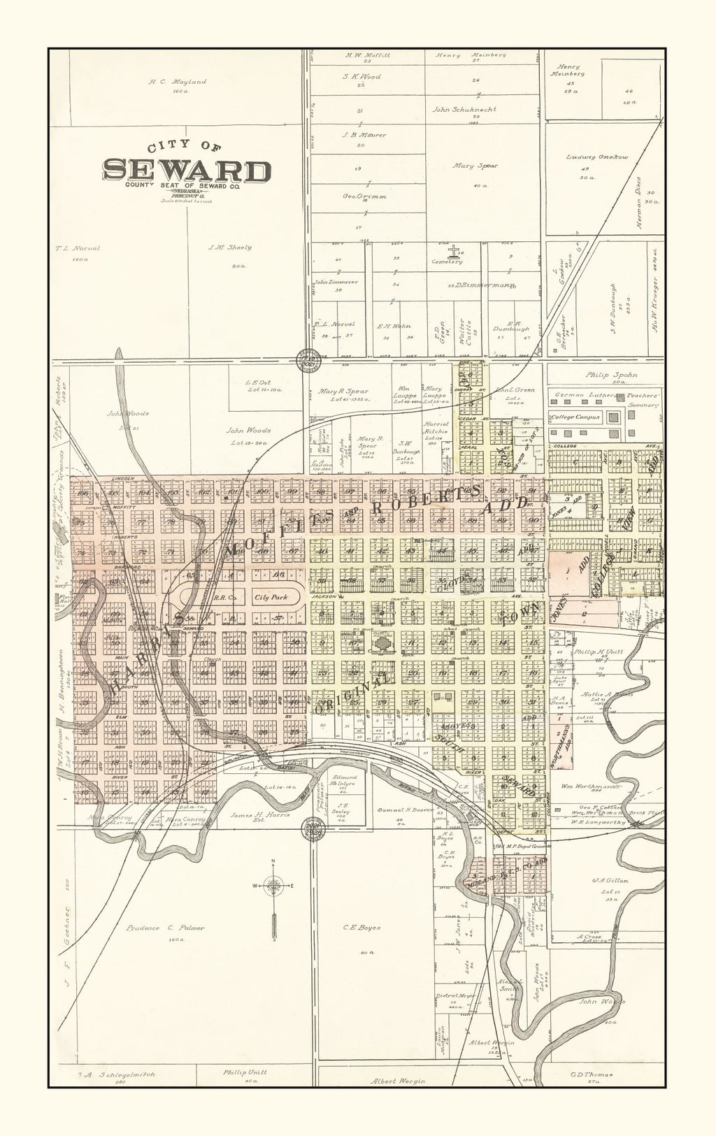 Vintage Map of Seward, Nebraska 1908