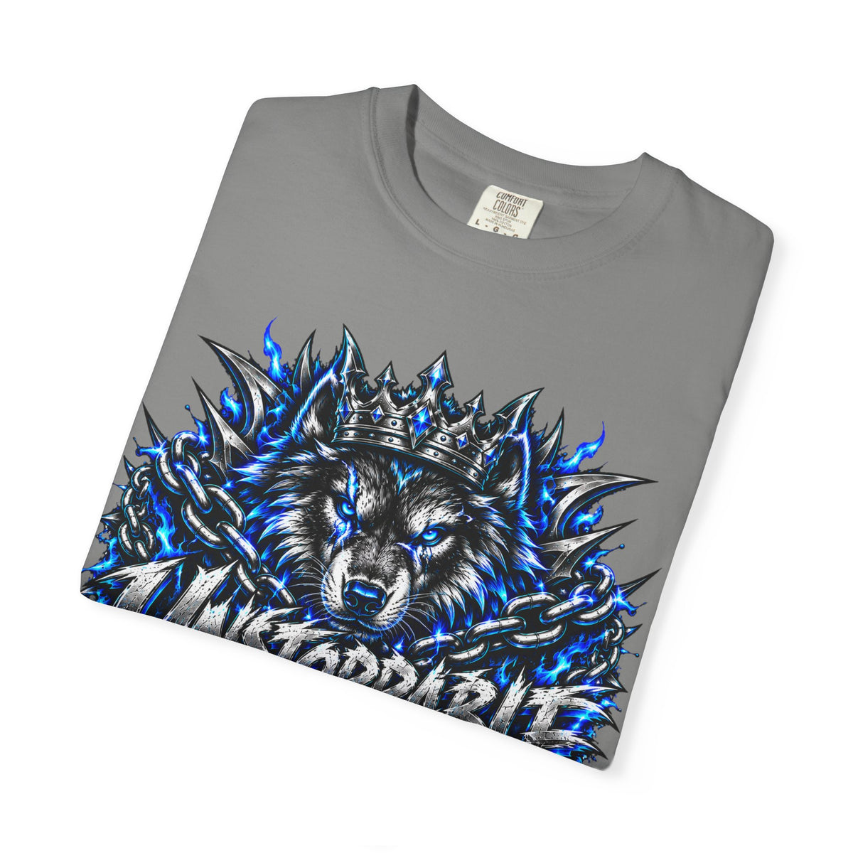 Wolf 'Unstoppable' Graphic Tee — Bold Blue Crowned Wolf Shirt
