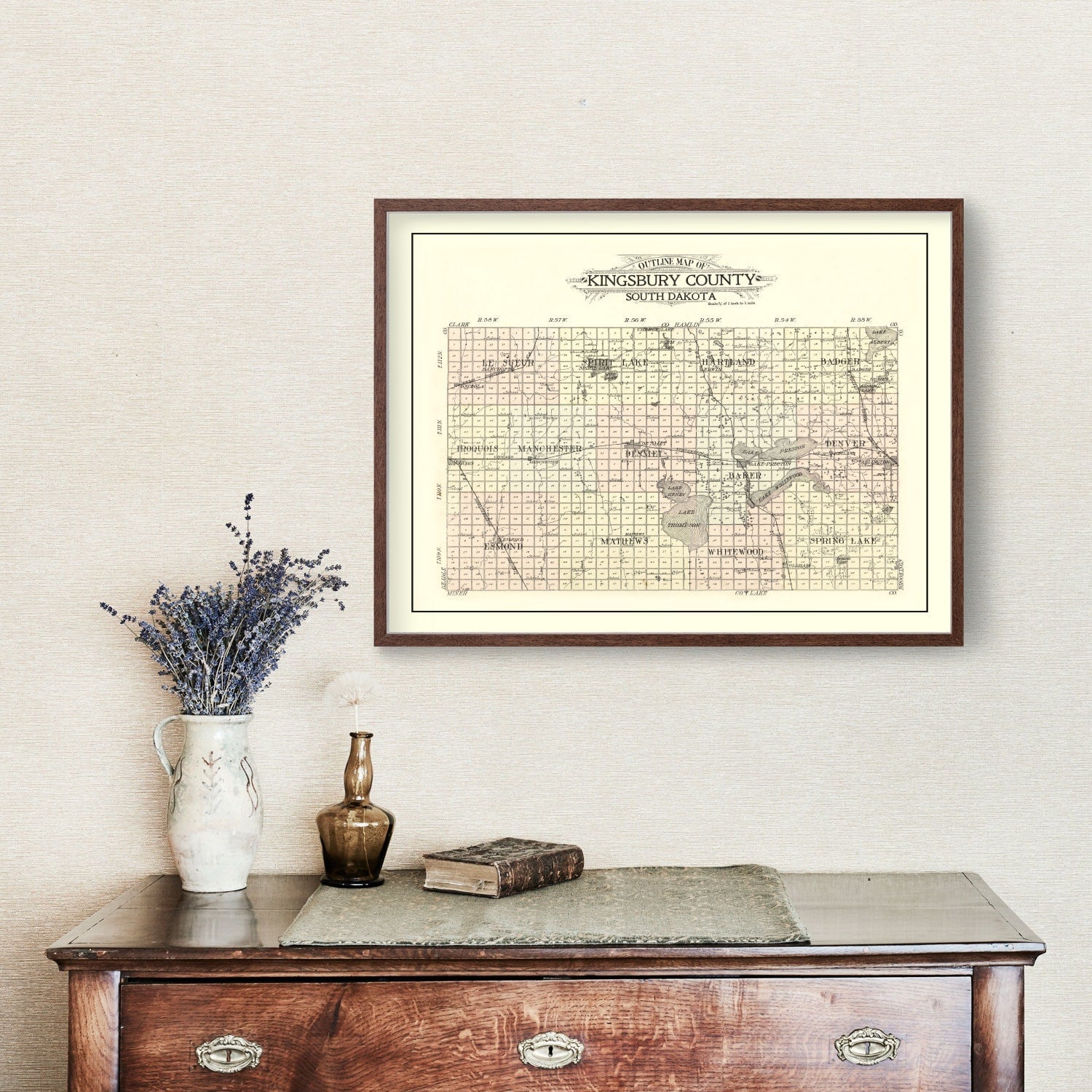 Vintage Map of Kingsbury County, South Dakota 1909