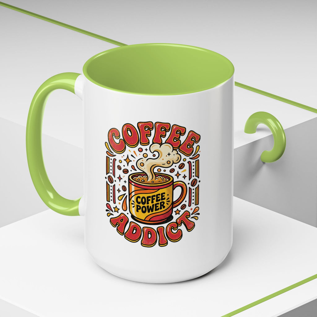 Coffee Addict Accent Mug — "Coffee Power" Retro Coffee Lover Gift (11oz/15oz)