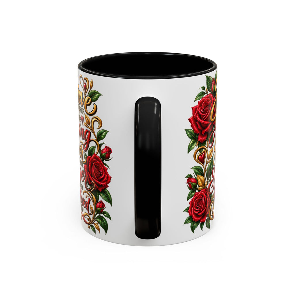 Inspirational Rose Coffee Mug — "Believe in Yourself" Motivational Tea Cup