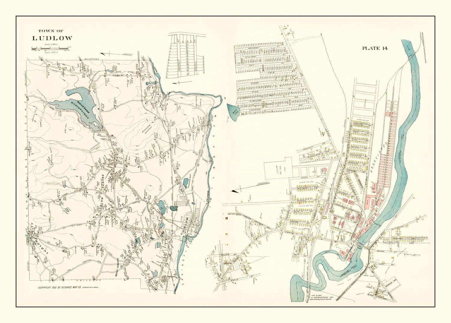 Vintage Map of Ludlow, Massachusetts 1912