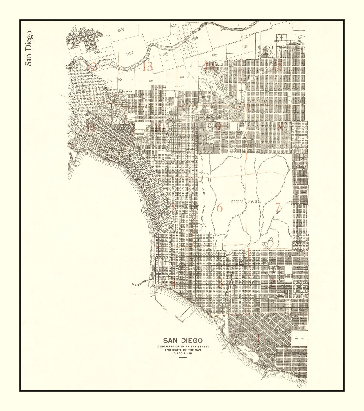 Vintage Map of San Diego, California 1912