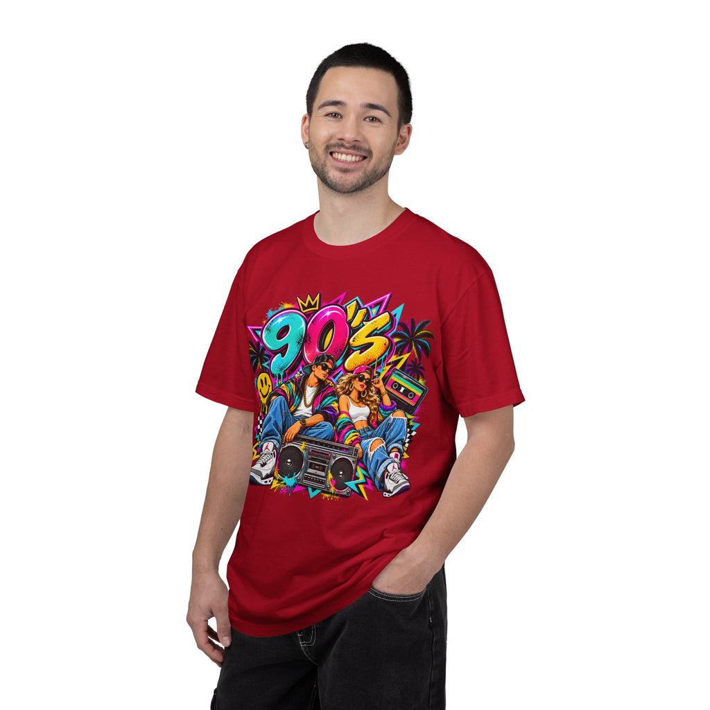 90s Retro Streetwear T-Shirt — Vintage Boombox & Neon Graffiti Design