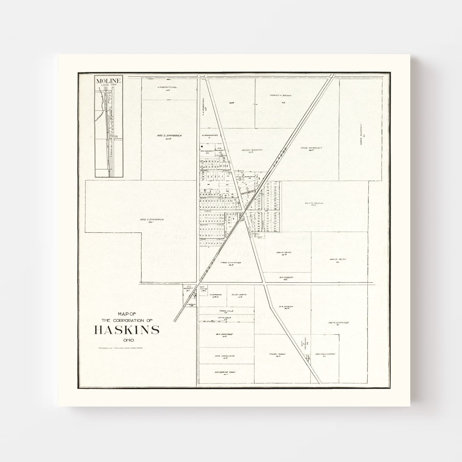 Vintage Map of Haskins, Ohio 1912