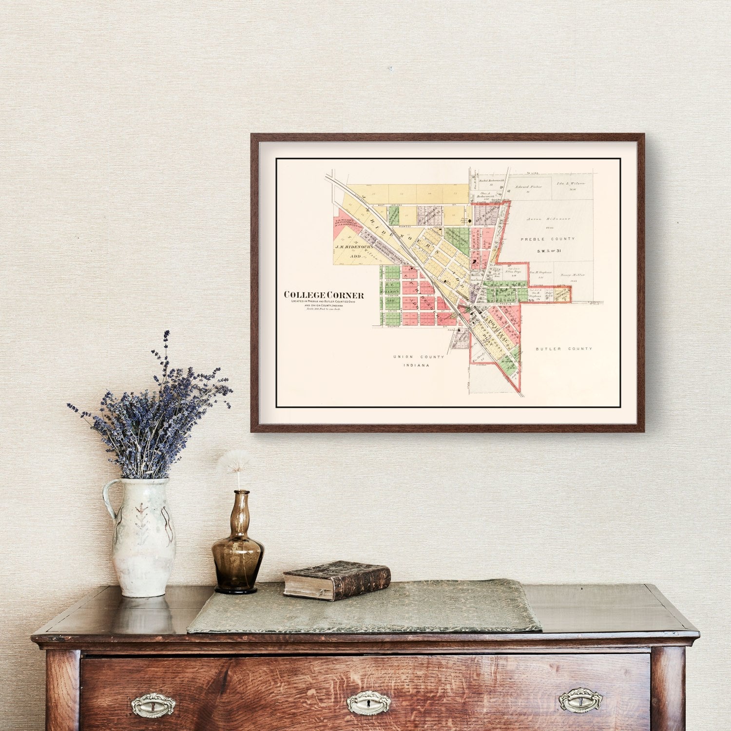 Vintage Map of College Corner, Ohio 1912