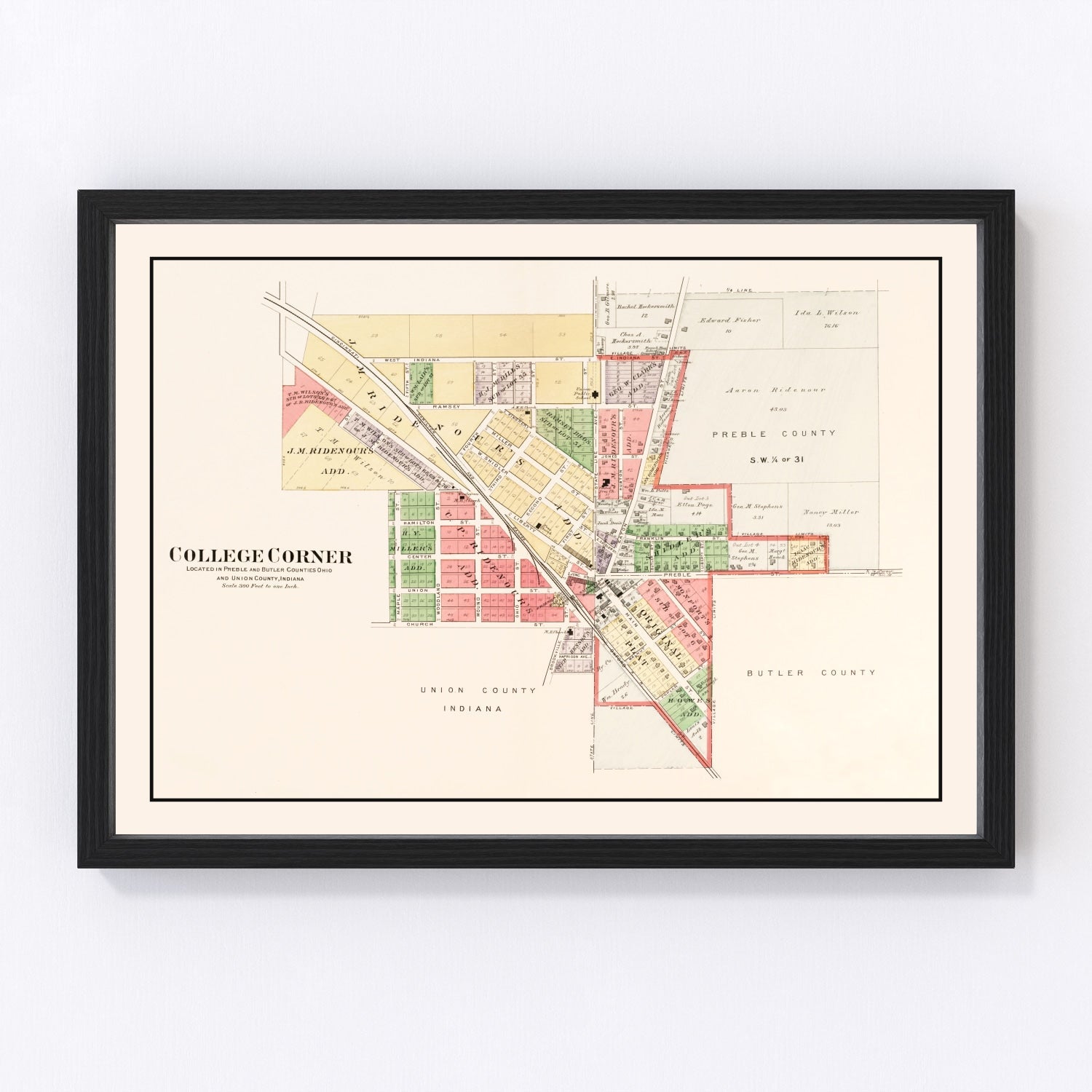 Vintage Map of College Corner, Ohio 1912