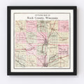 Vintage Map of Rock County, Wisconsin 1917