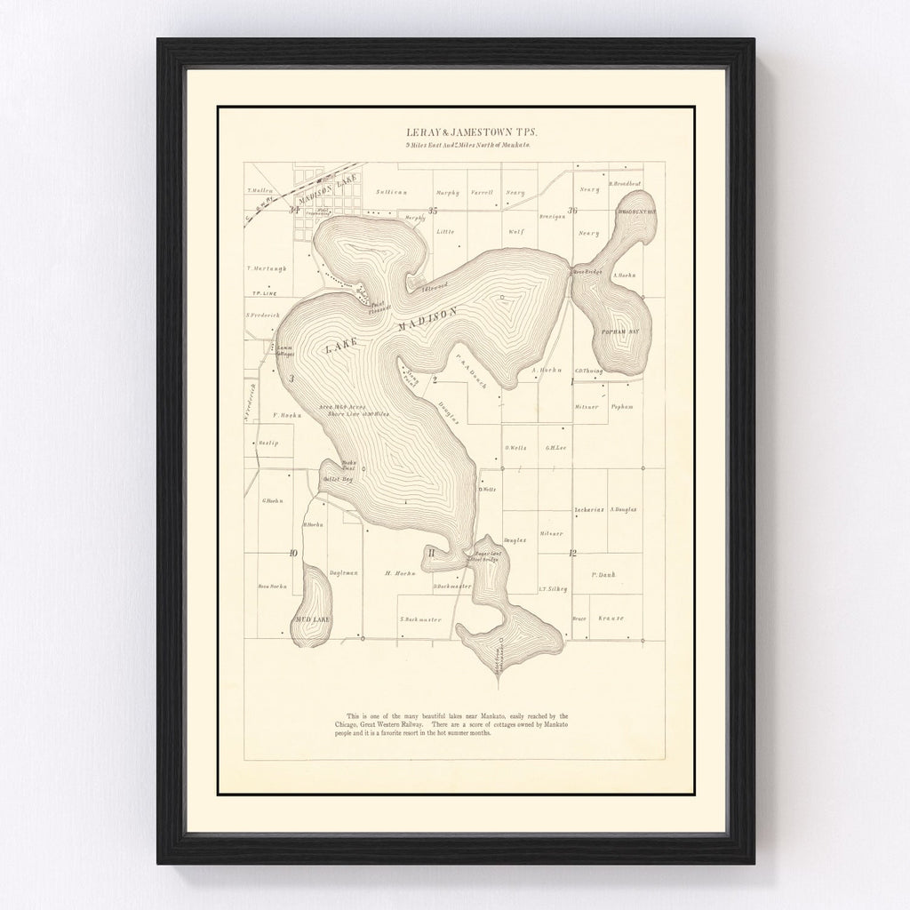Vintage Lake Madison, MN Map 1921
