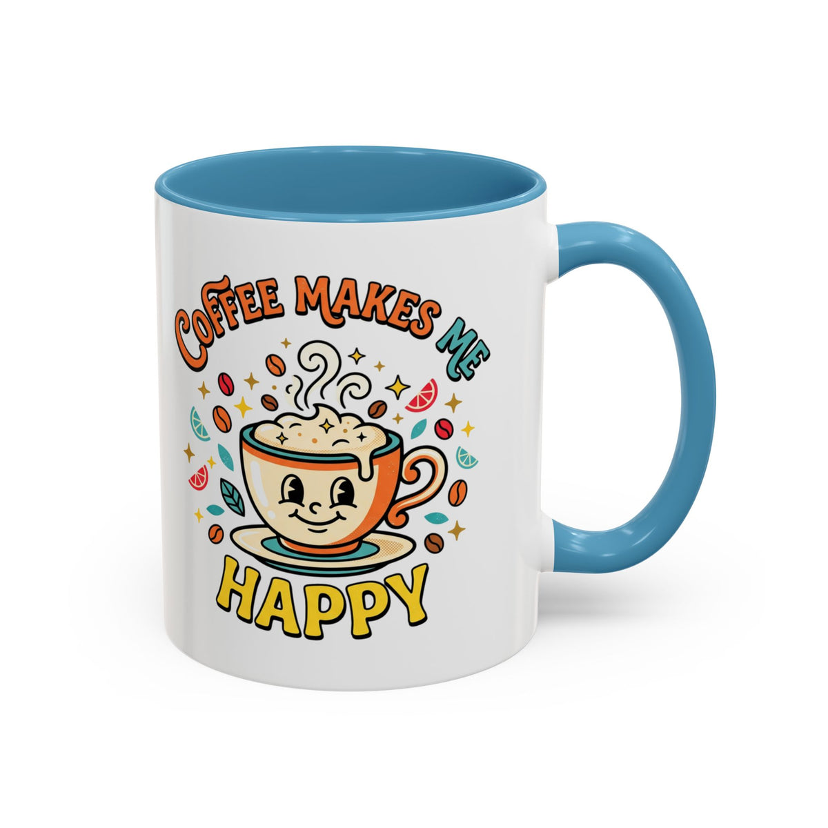 Coffee Mug — "Coffee Makes Me Happy" Cute Retro Accent Mug (11/15oz)