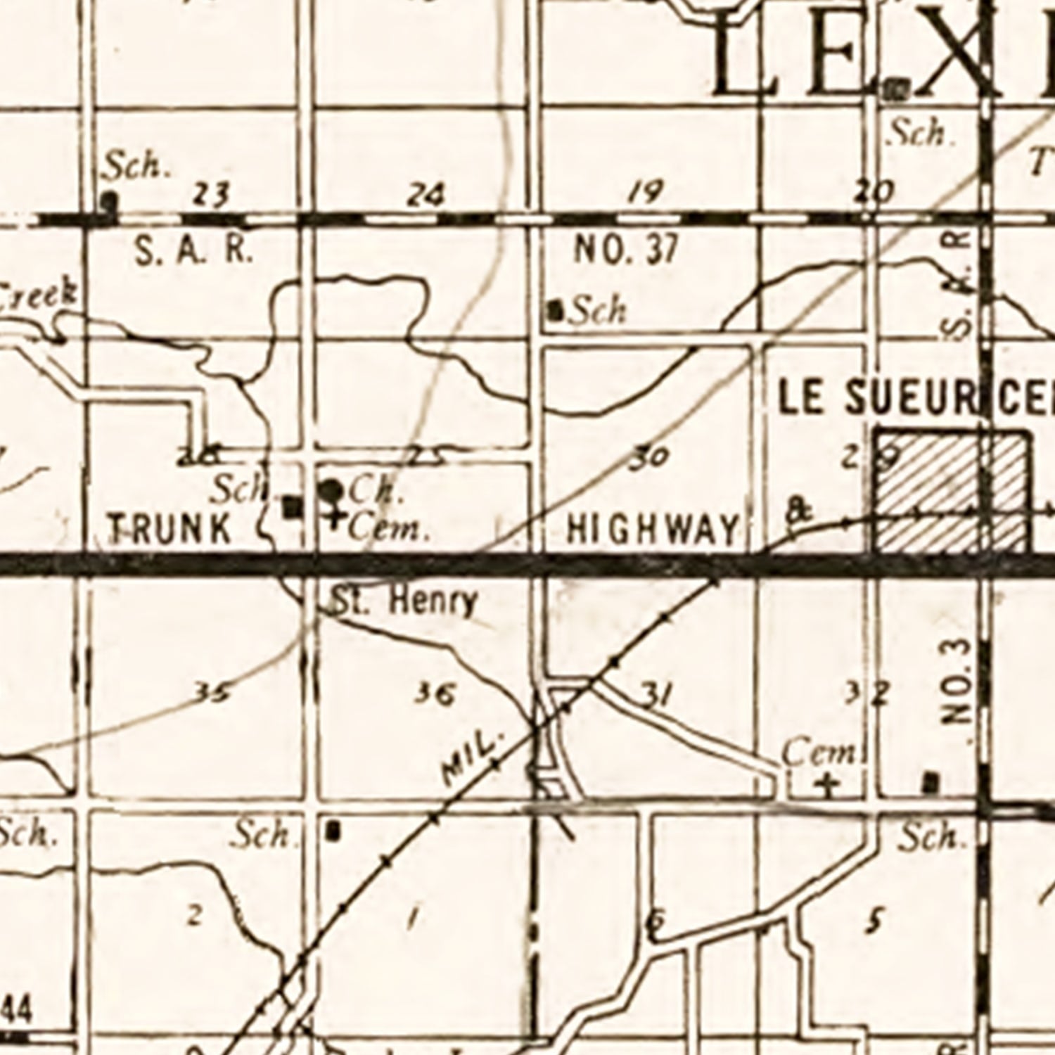 Vintage Map of Le Sueur County, Minnesota 1928