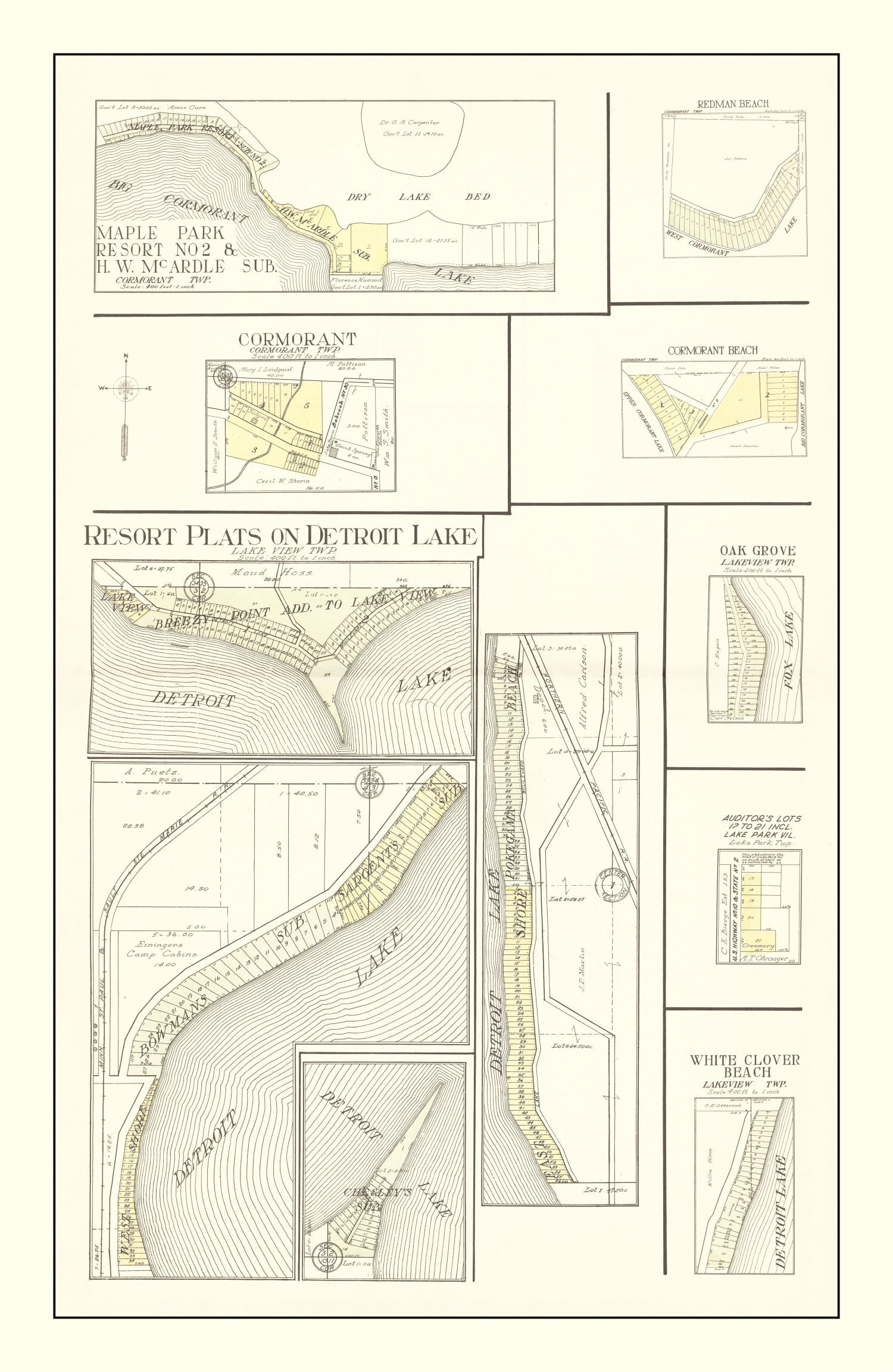 Vintage Map of Detroit Lake Resorts, Minnesota 1929