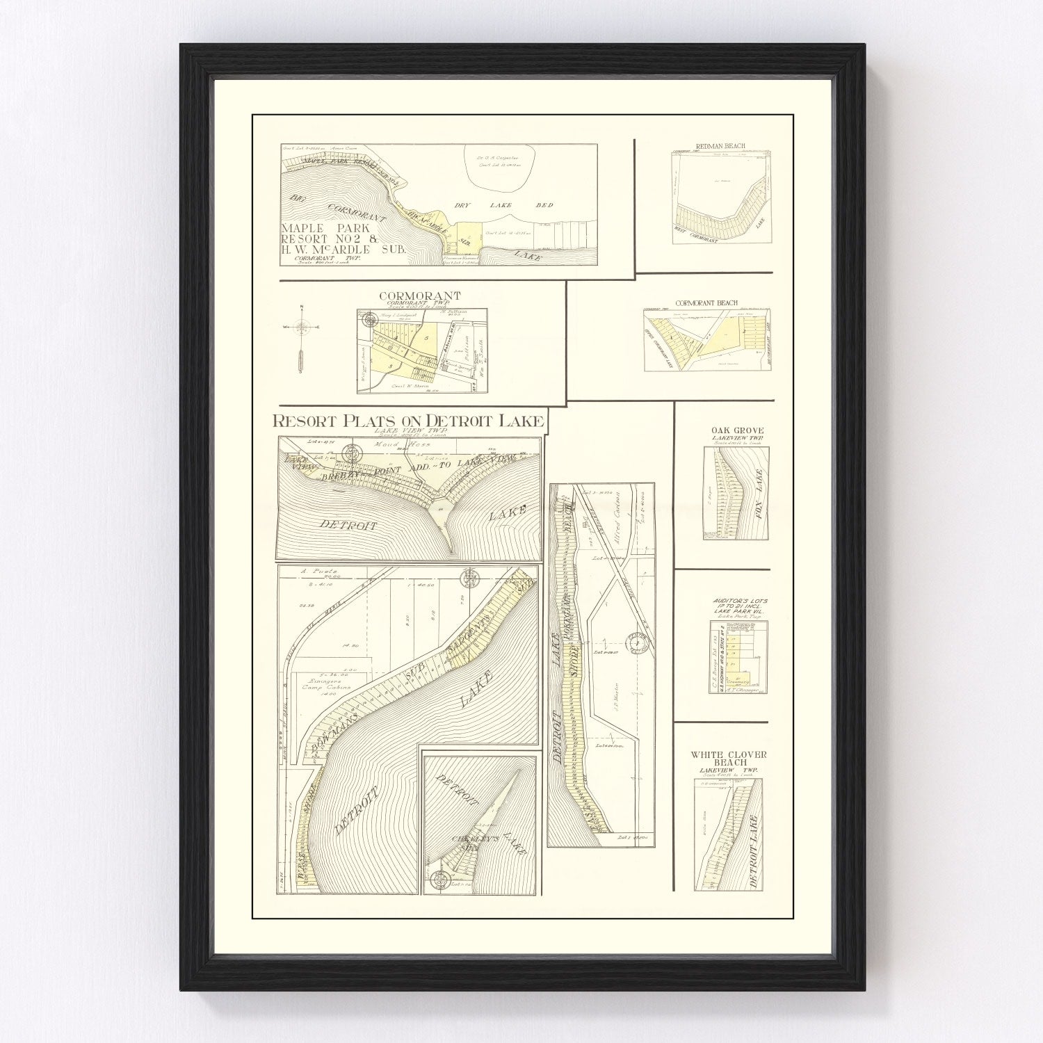 Vintage Map of Detroit Lake Resorts, Minnesota 1929