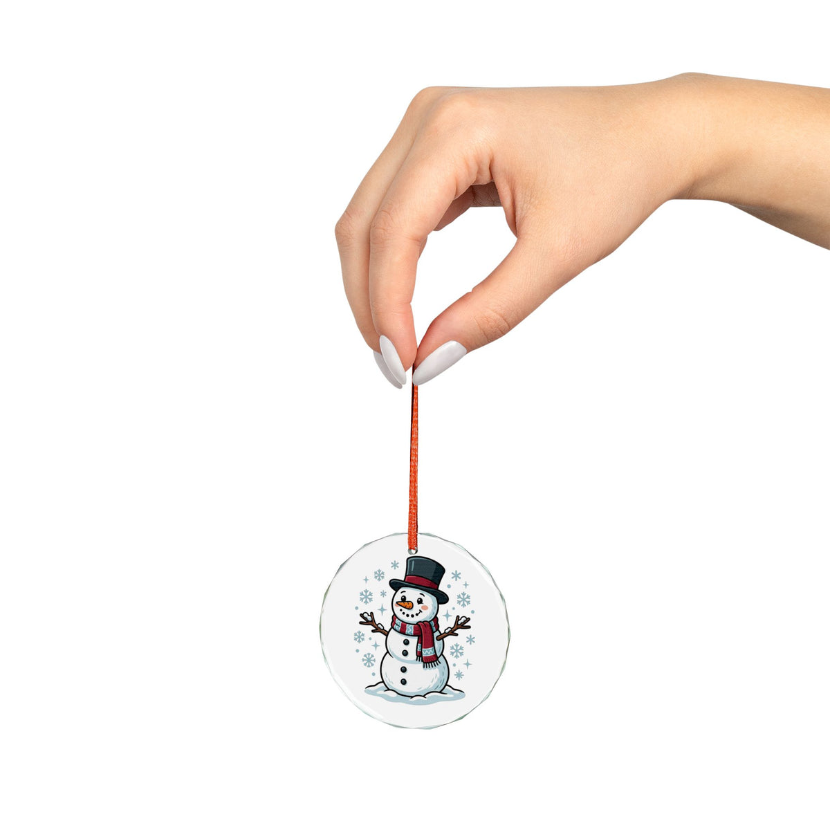 Glass Ornament - Cute Snowman Holiday Ornament with Top Hat & Scarf