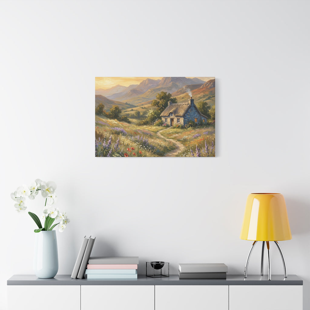 Countryside Cottage Canvas Wall Art — Tranquil Rustic Landscape Print