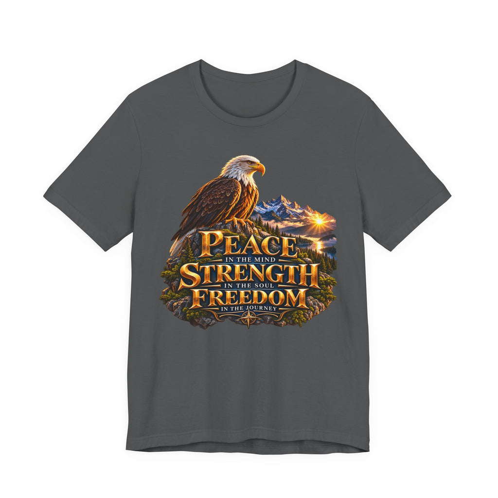 Eagle Mountain Sunrise T‑Shirt — "Peace Strength Freedom" Patriotic Tee
