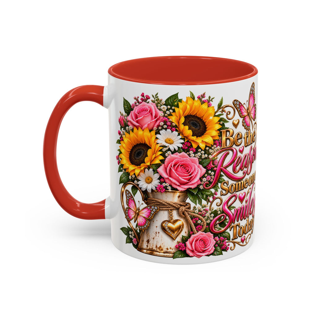 Be the Reason Someone Smiles Today Accent Coffee Mug – Floral Sunflower & Rose Inspirational 11/15oz