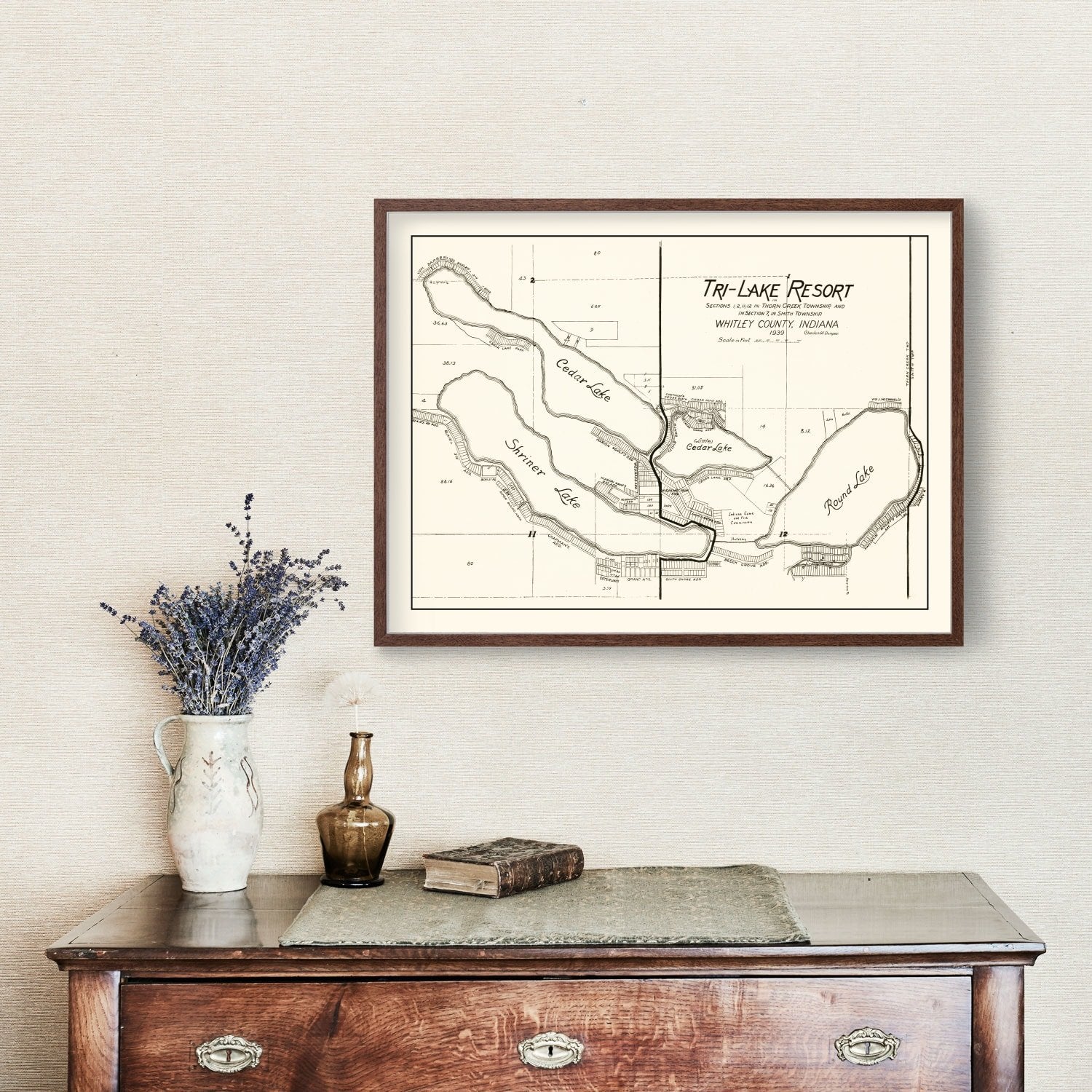 Vintage Map of Tri-Lake Resort, Indiana 1939