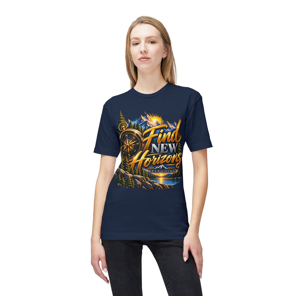 Find New Horizons T-Shirt — Adventure Compass Mountain Graphic Tee