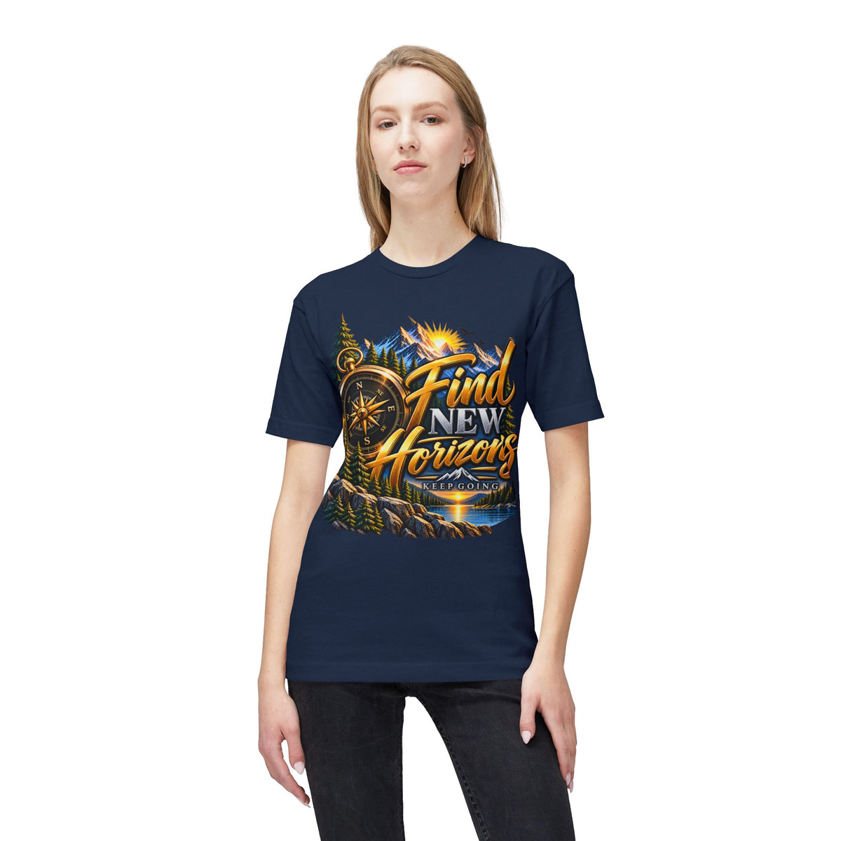 Find New Horizons T-Shirt — Adventure Compass Mountain Graphic Tee