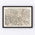 Vintage Map of Paris, France 1550