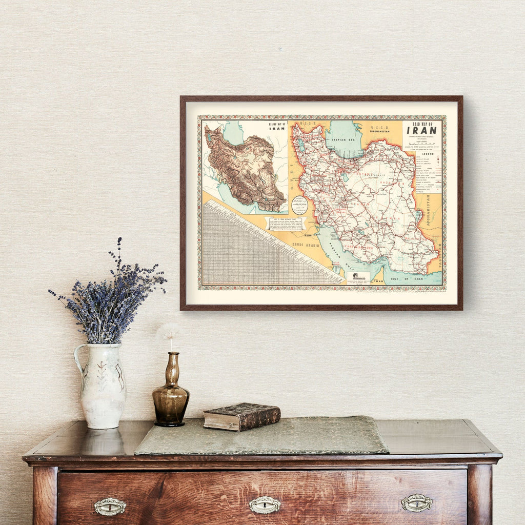 Vintage Map of Iran 1960
