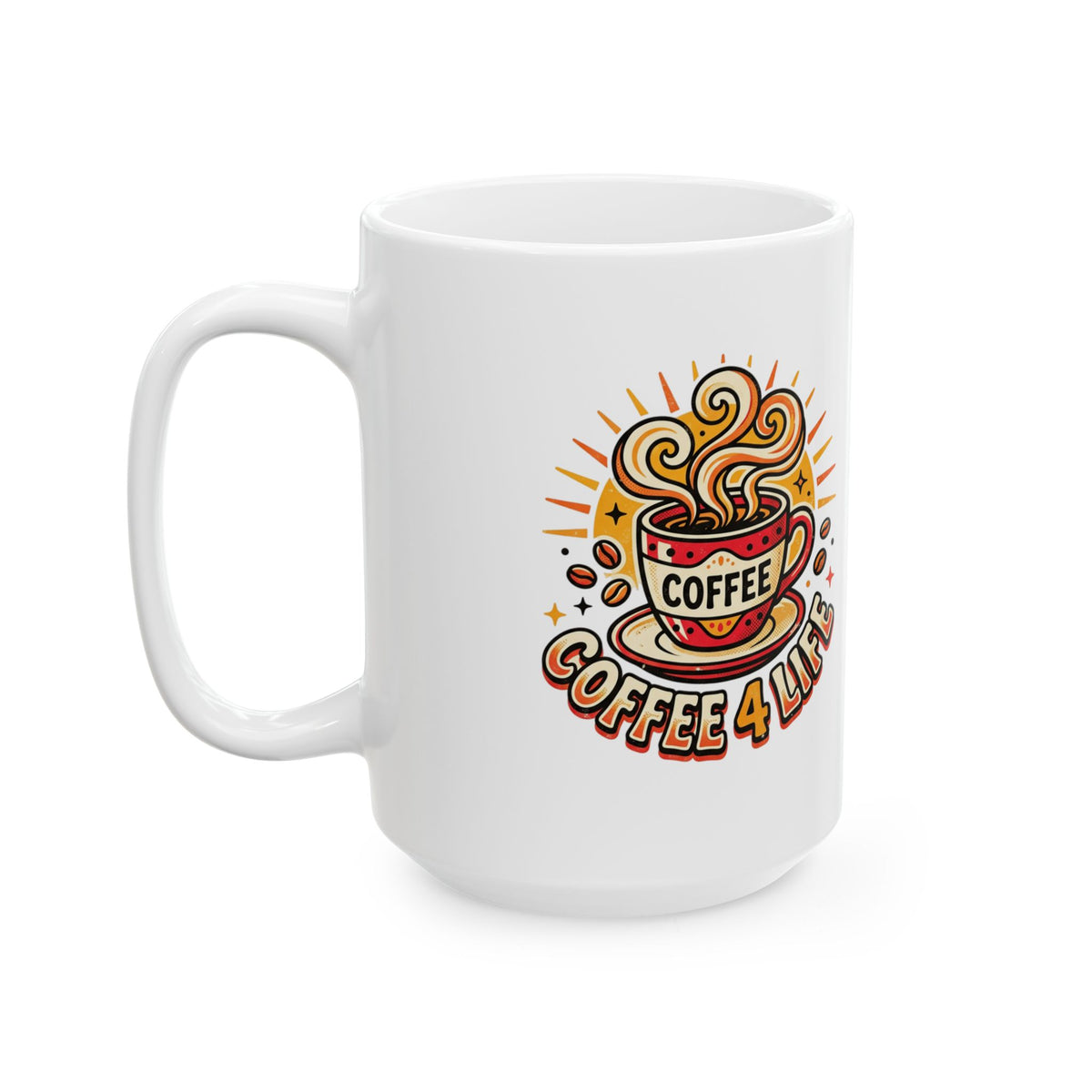 Coffee Mug - Retro 'Coffee 4 Life' Ceramic Mug, 11oz & 15oz