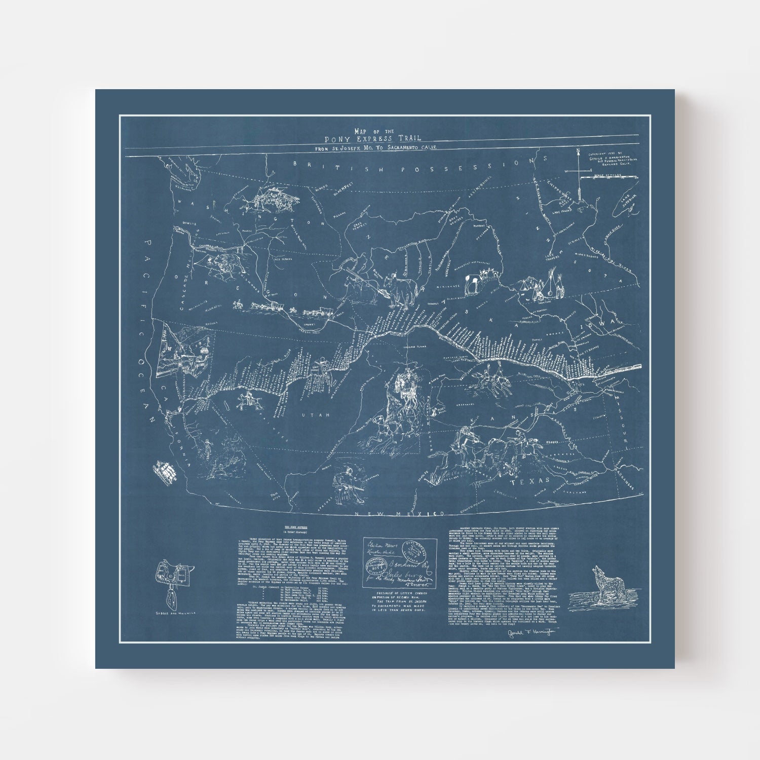 Vintage Pony Express Map 1935