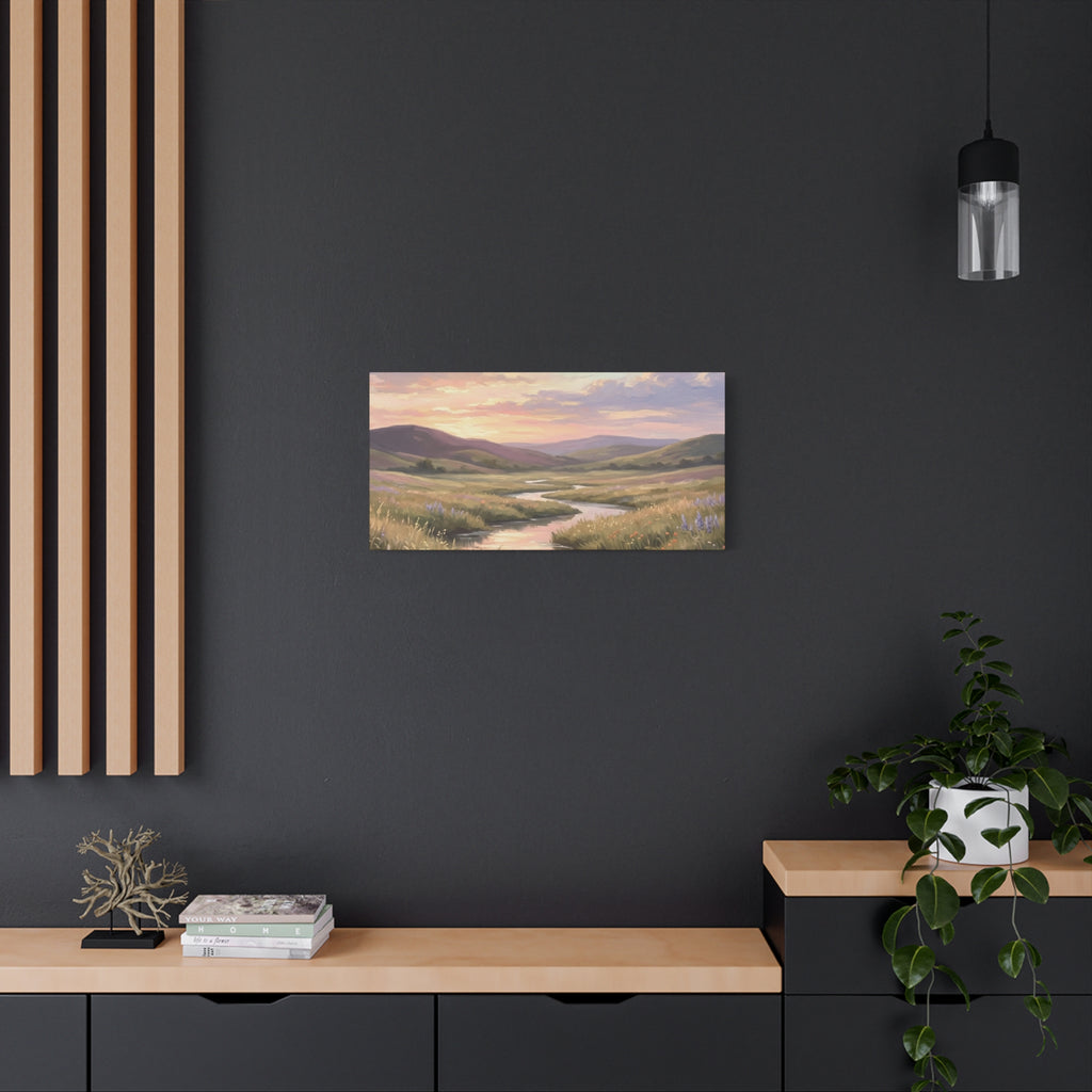 Sunset Meadow Canvas Wall Art - Stretched Matte Landscape Print