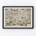 Vintage Iceland Map with Sea Monsters 1587