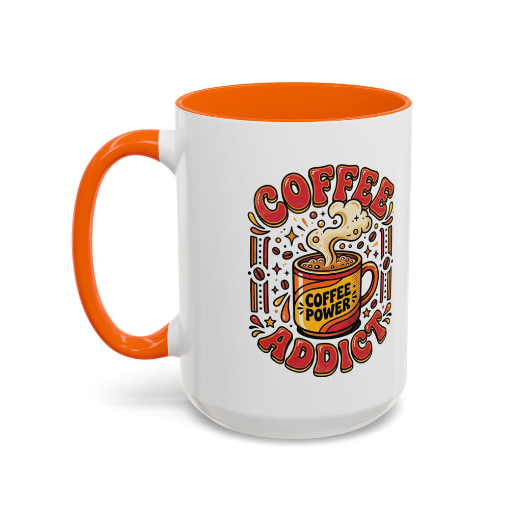 Coffee Addict Accent Mug — "Coffee Power" Retro Coffee Lover Gift (11oz/15oz)