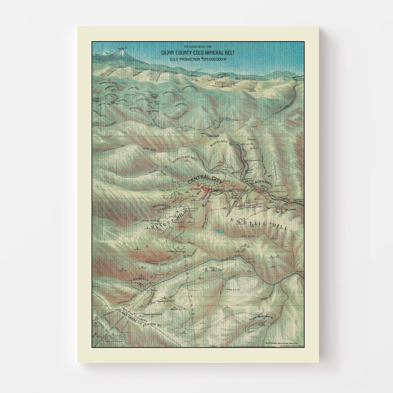 Vintage Map of Gilpin County, Colorado 1906