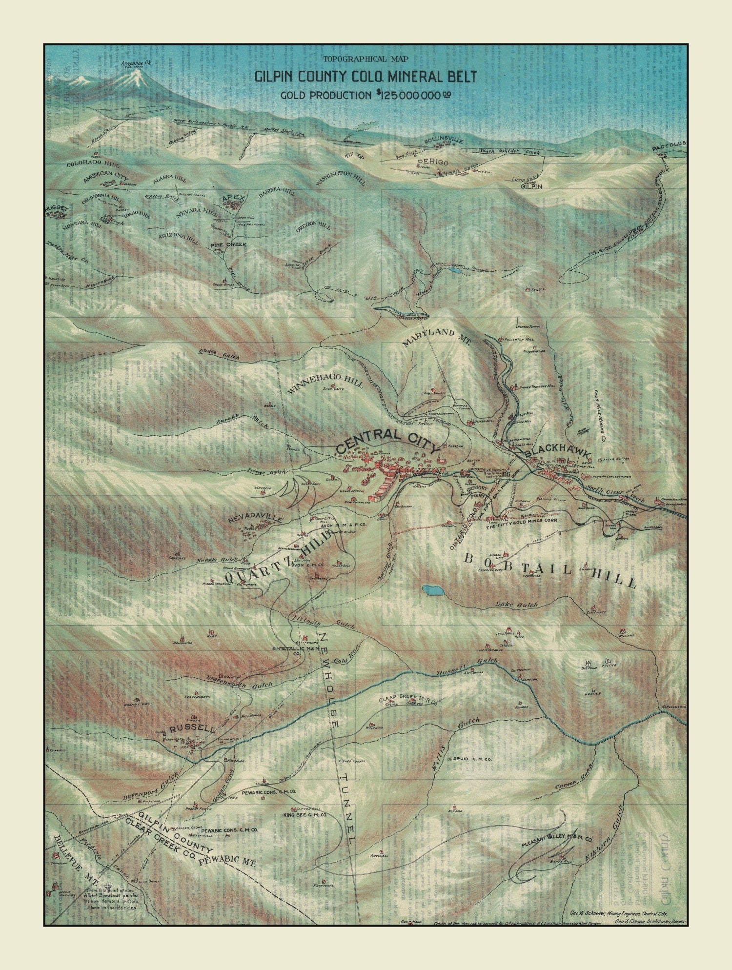 Vintage Map of Gilpin County, Colorado 1906