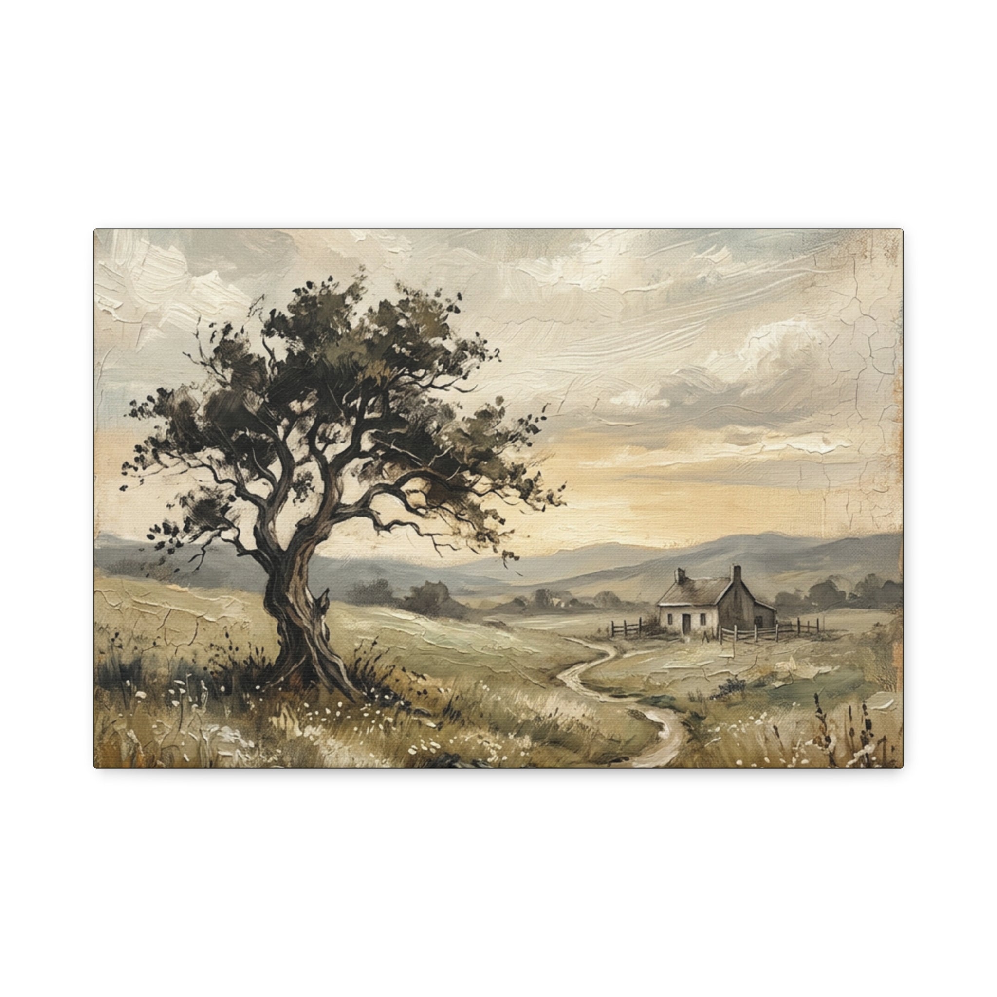 Rustic Countryside Canvas Wall Art — Serene Landscape Matte Stretched Canvas Print