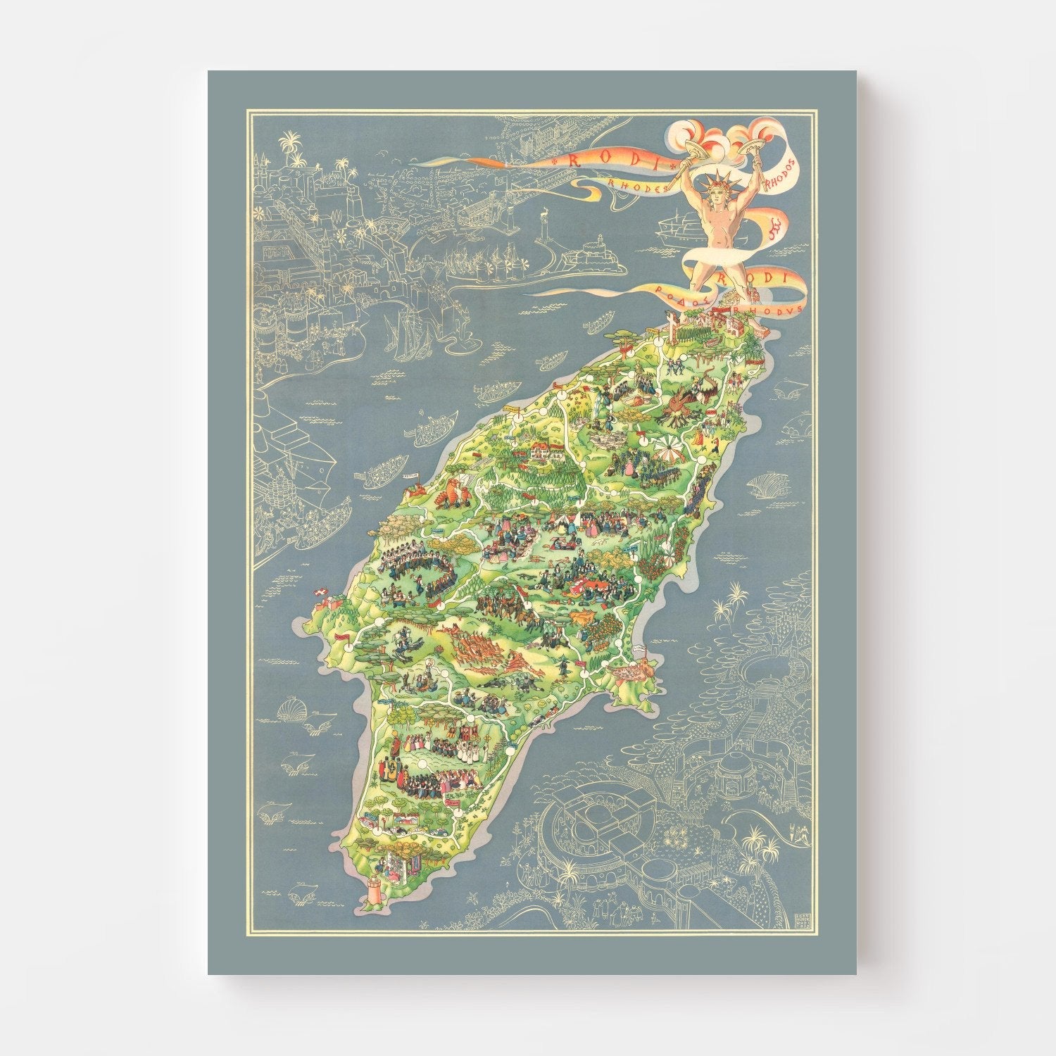 Vintage Rhodes Greece Map 1935