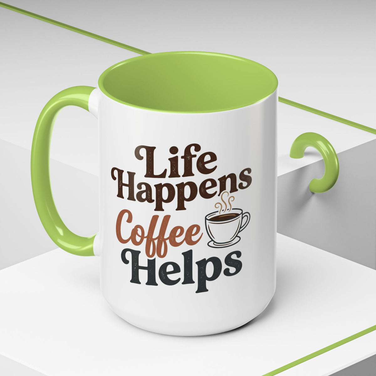 Coffee Mug — "Life Happens, Coffee Helps" Accent Ceramic Mug (11/15oz)