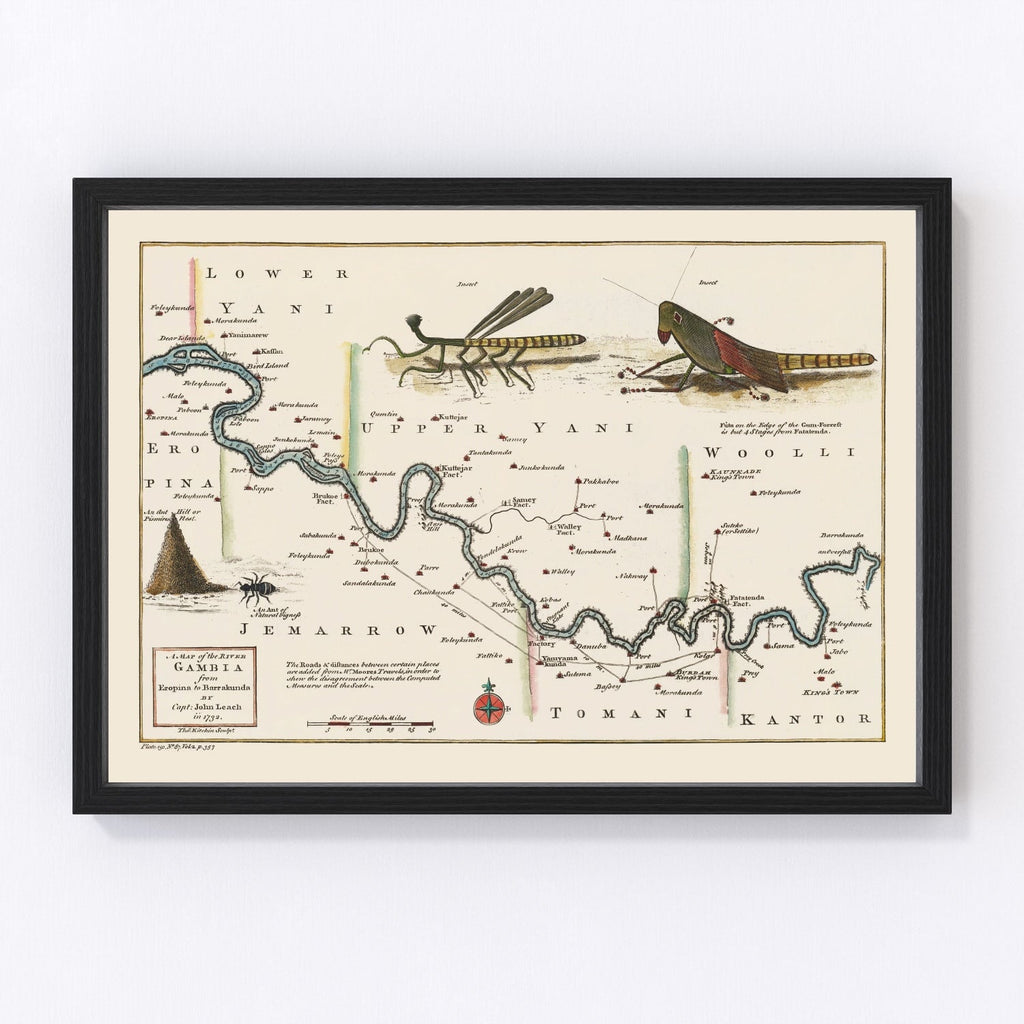 Vintage Middle Gambia River Map 1752