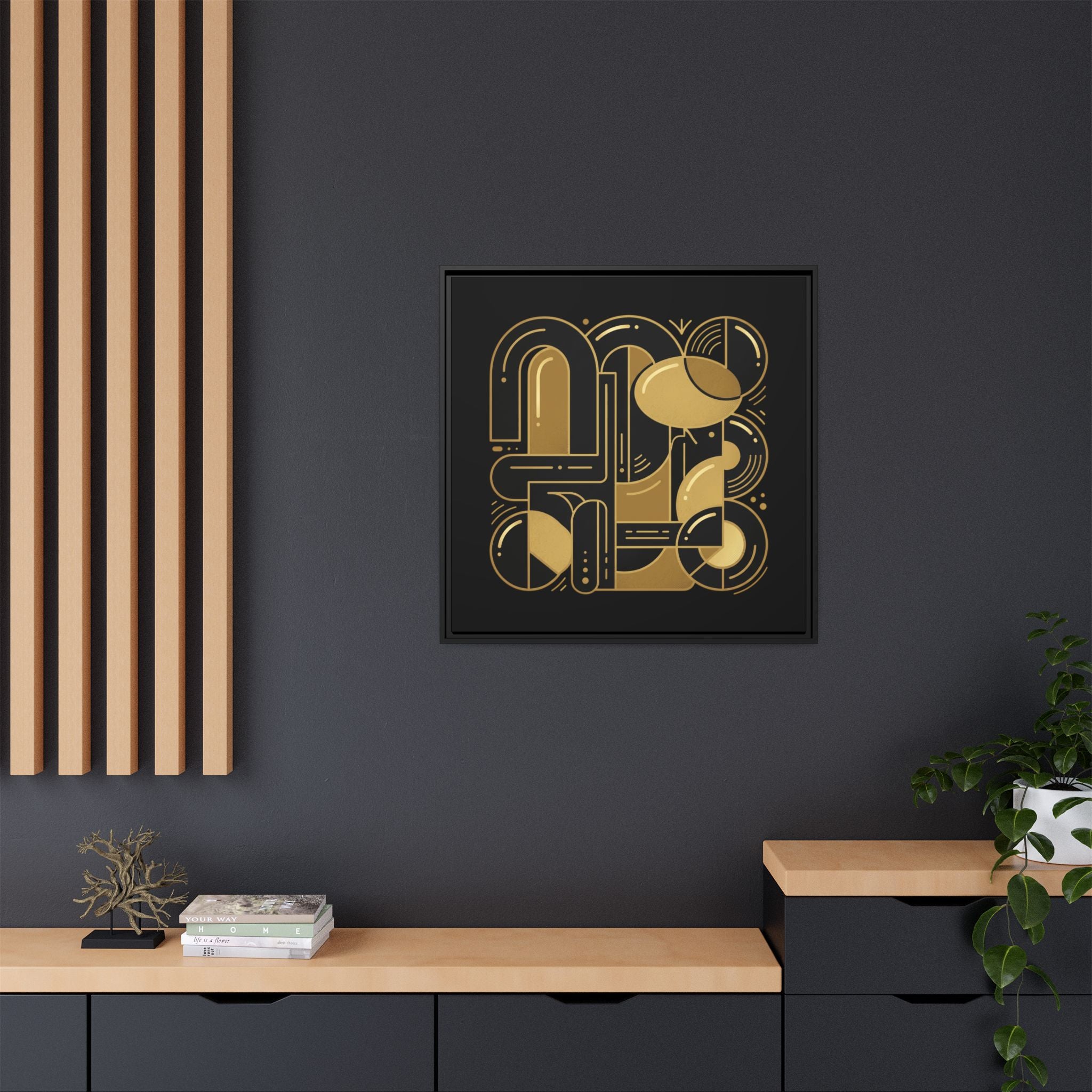 Gold Geometric Art Print — Framed Matte Canvas